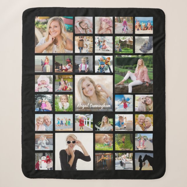 Graduate Foto Collage Script Name Schwarz Sherpadecke (Vorderseite)