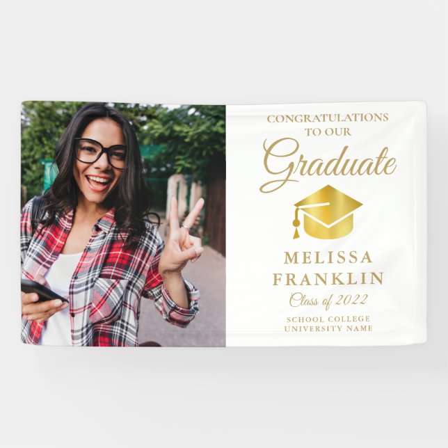 Graduate Foto Elegante Gold Abschluss Banner (Horizontal)