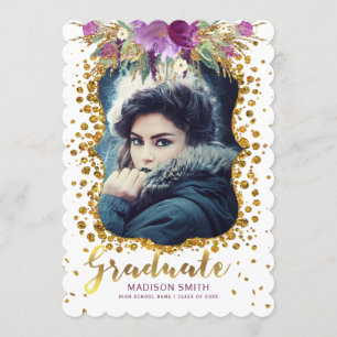 Graduate Foto Floral Imitate Gold Glitzer Confetti Ankündigung