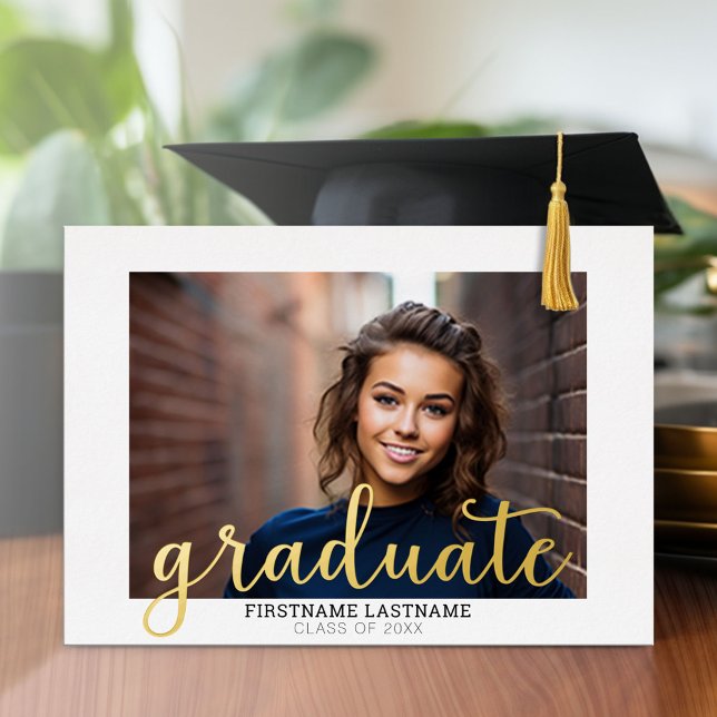 Graduate Foto for Graduation Party Modernes Skript Folieneinladung (Graduation Party Invitation with Multiple Photos)