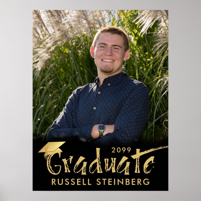 Graduate Foto Gold Brush Typografie Poster (Vorne)