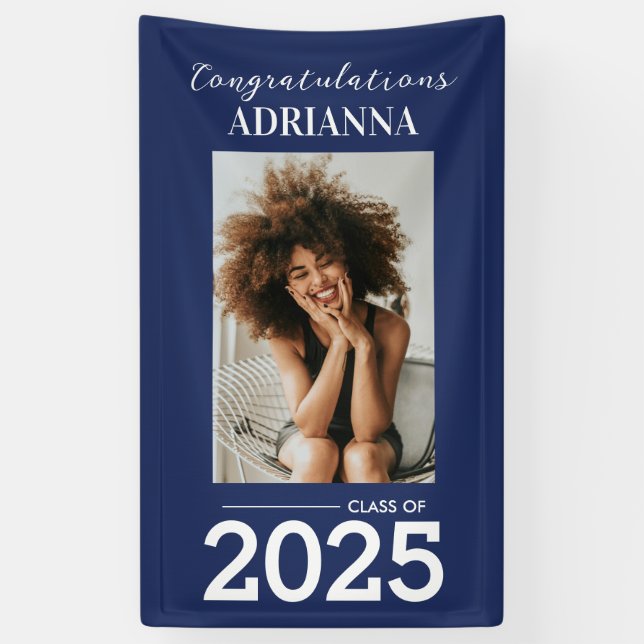 Graduate Foto Herzlichen Glückwunsch Navy Blue Banner (Vertikal)
