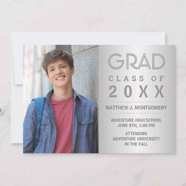 Graduate Foto Modern Silver Gray 2023 Grad Ankündigung (Vorderseite)
