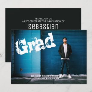 Graduate Foto Personalisiert Graffiti Dark Gray Einladung