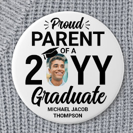Graduate Foto Proud Parent Modern Black and White Button