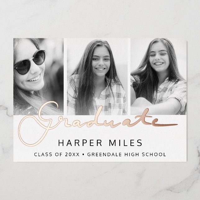 Graduate Foto Rose Gold Postkarte (Vorderseite)