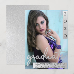 Graduate Foto Silver Script Brush Grad Keepake Ankündigung