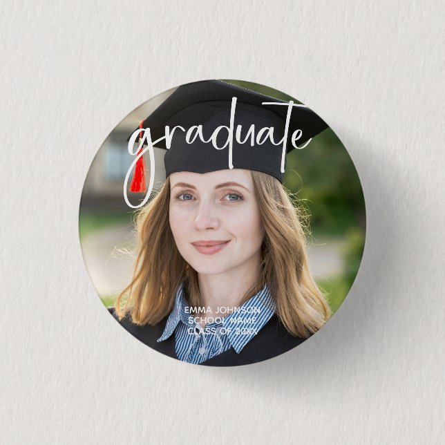 Graduate Foto Simple Modern Elegante Script Senior Button (Vorderseite)