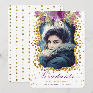 Graduate Foto Sparkle Blume Glitzer Confetti Einladung