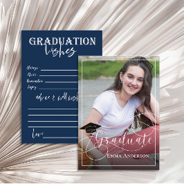Graduate Foto White and Blue 2025 Abschluss Hinweiskarte