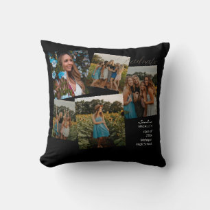 Graduate Fotos Black Monogram Kissen