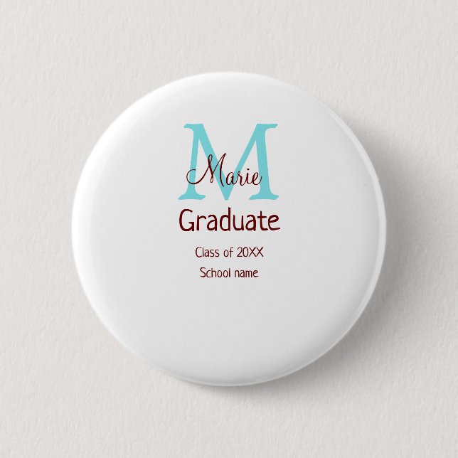 Graduate fügen Name monogram grün pink einfache Mi Button (Vorderseite)