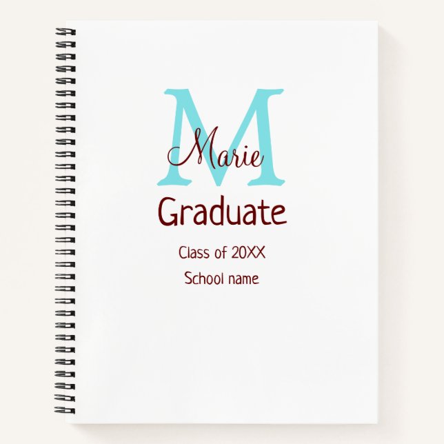 Graduate fügen Name monogram grün pink einfache Mi Notizbuch (Vorderseite)