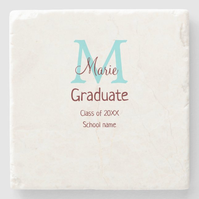 Graduate fügen Name monogram grün pink einfache Mi Steinuntersetzer (Vorderseite)