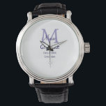 Graduate fügen Name Monogramm lila einfache minima Armbanduhr<br><div class="desc">schönes Design</div>