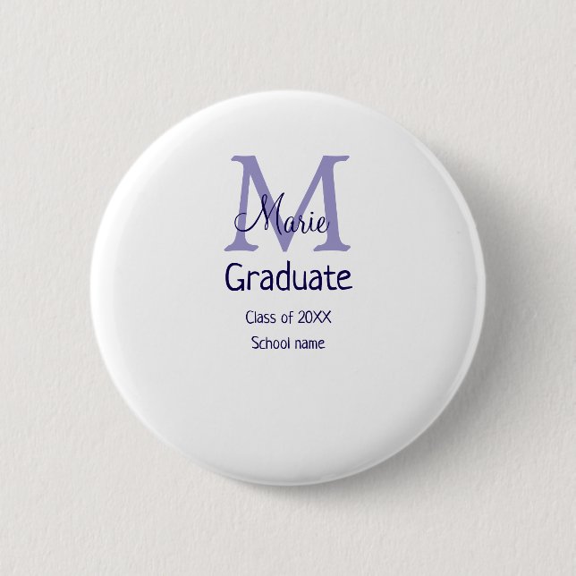 Graduate fügen Name Monogramm lila einfache minima Button (Vorderseite)
