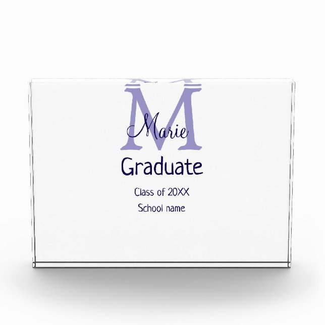 Graduate fügen Name Monogramm lila einfache minima Fotoblock (Vorderseite)