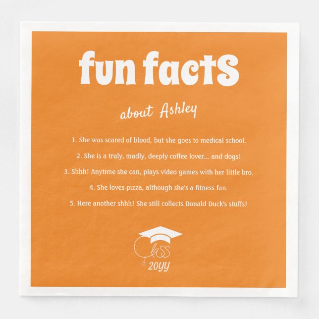 Graduate Fun Facts Class of Chic White Script Serviette (Vorderseite)