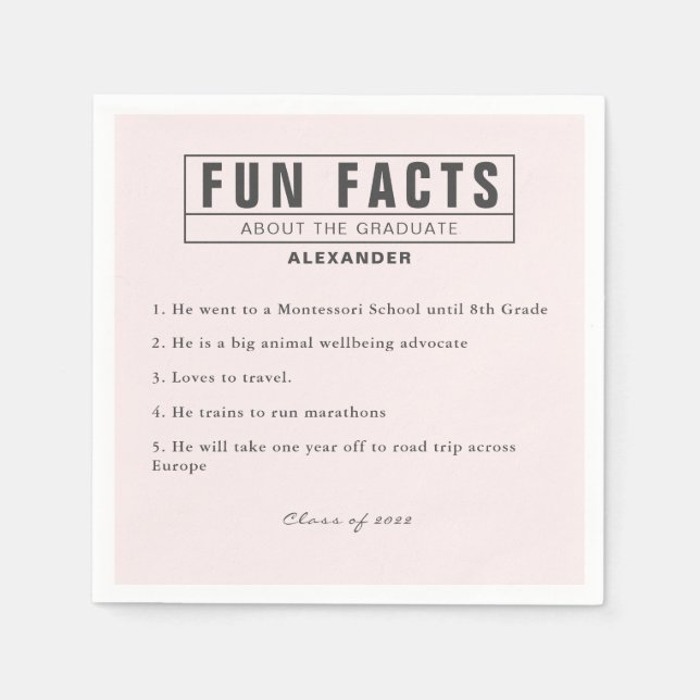 Graduate Fun Fakten Weiches Rosa Papier Serviette (Vorderseite)
