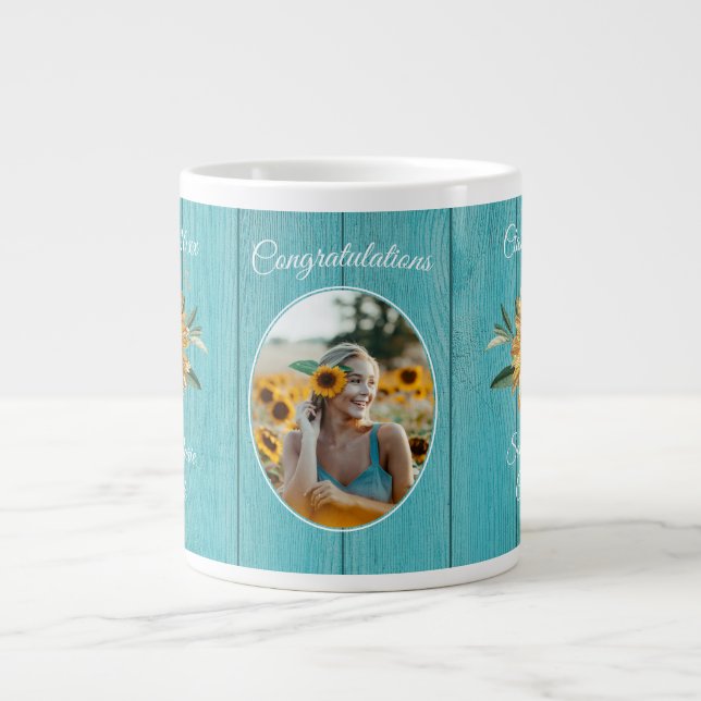 Graduate Gift Rustic Aquamarin Blue Barn Wood Jumbo-Tasse (Vorderseite)
