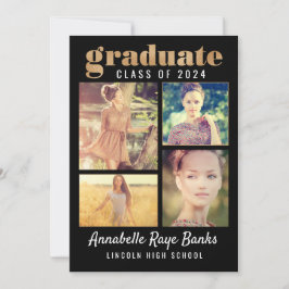 Graduate Gold Class of 2024 Collage Black Einladung
