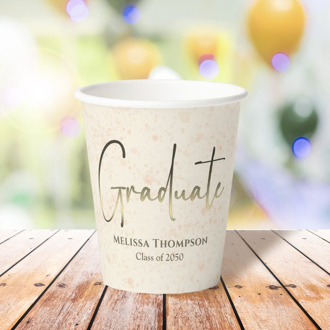 Graduate Gold Confetti Modern Calligraphy Script Pappbecher (Von Creator hochgeladen)