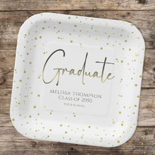Graduate Gold Confetti Modern Calligraphy Script Pappteller