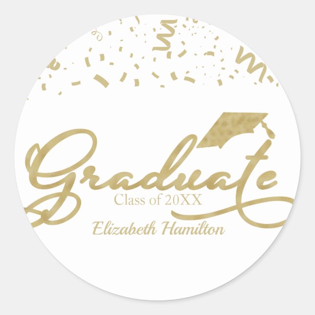 Graduate Gold Foil Graduation Party Black Classic Runder Aufkleber (Vorderseite)