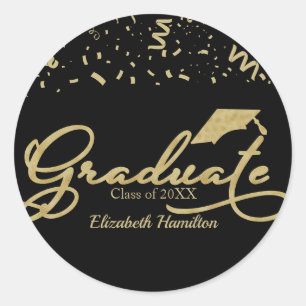 Graduate Gold Foil Graduation Party Black Runder Aufkleber