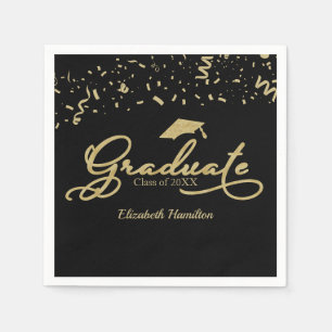 Graduate Gold Foil Graduation Party Black Serviette