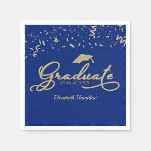 Graduate Gold Foil Graduation Party Blue Serviette