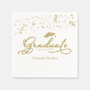 Graduate Gold Foil Graduation Party White Serviette