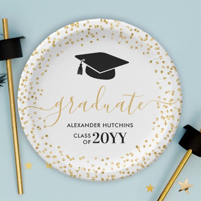 Graduate Gold Glitzer Confetti Graduation Party Pappteller (Von Creator hochgeladen)