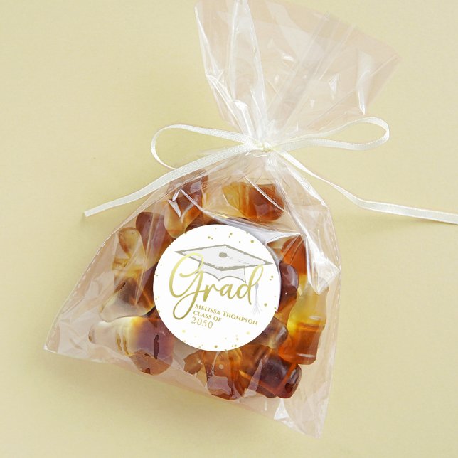 Graduate Gold Grad Calligrafy Graduation Cap Runder Aufkleber (Von Creator hochgeladen)