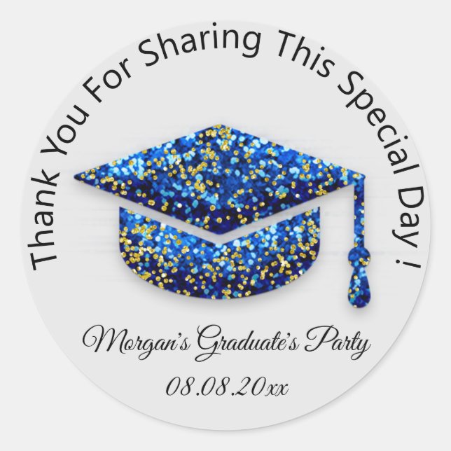 Graduate Gold Gray Glitzer Student Cup Fan Blue Runder Aufkleber (Vorderseite)