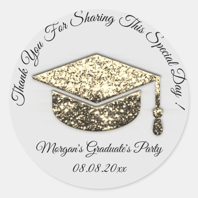 Graduate Gold Gray Glitzer Student Cup Gefallen Runder Aufkleber (Vorderseite)