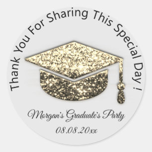Graduate Gold Gray Glitzer Student Cup Gefallen Runder Aufkleber