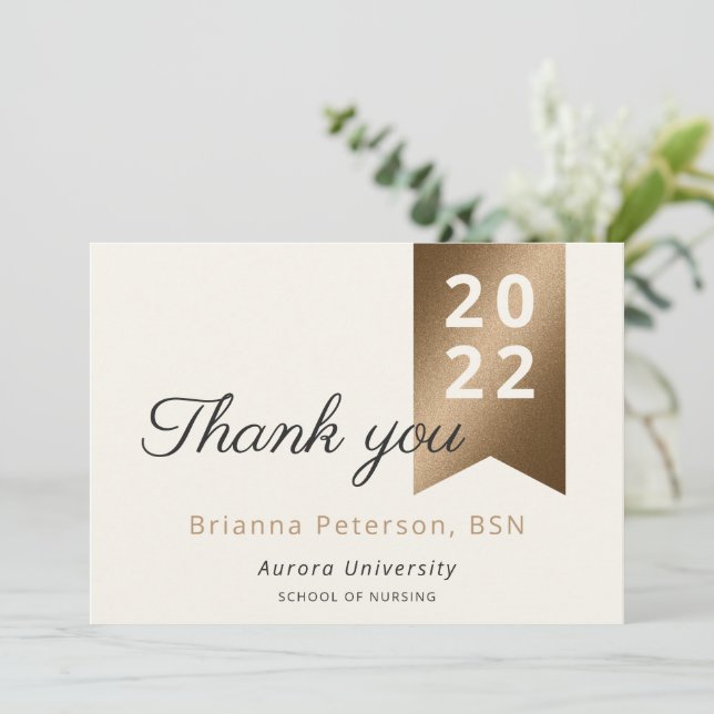 Graduate Gold Ivory Imitate Foil Flat Danke Karte (Stehend Vorderseite)