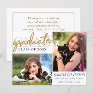 Graduate Gold Script Elegant Grad 2 Foto Einladung