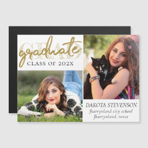 Graduate Gold Script Elegant Grad 2 Foto Magneteinladung