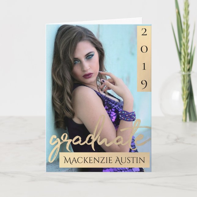 Graduate Gold Script | Elegant Grad Foto Keepake Dankeskarte (Vorderseite)