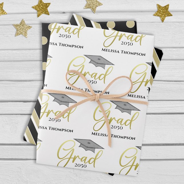 Graduate Grad Gold Abschluss Script Cap Geschenkpapier Set (Von Creator hochgeladen)