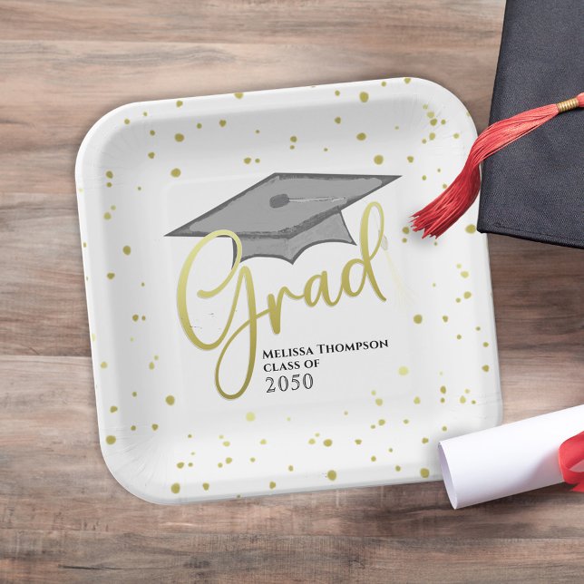 Graduate Grad Gold Calligrafy Graduation Cap Pappteller (Von Creator hochgeladen)
