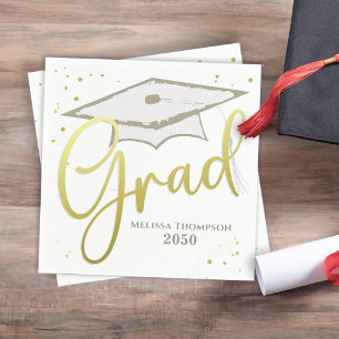 Graduate Grad Gold Calligrafy Graduation Cap Serviette