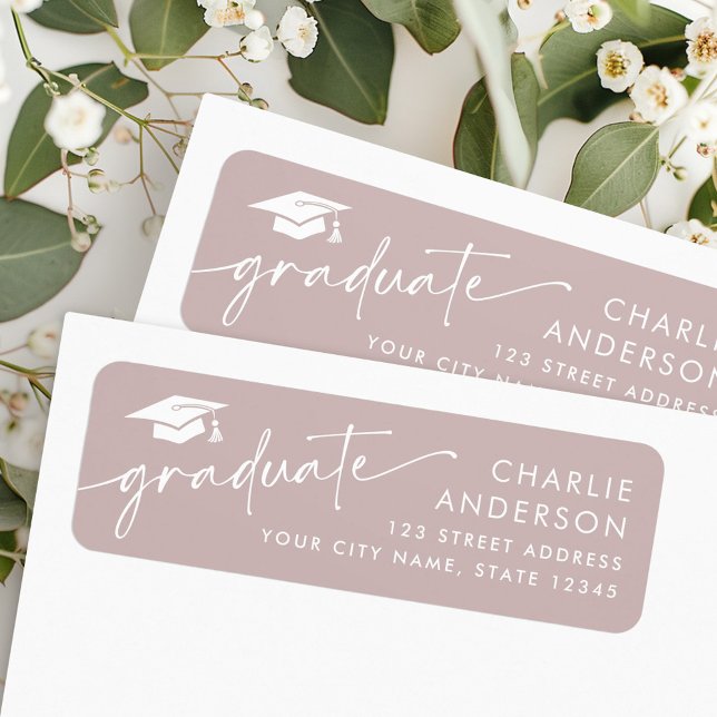 Graduate Graduate Cap Rose Taupe Rücksendeadresse (Graduate graduation cap rose taupe return address label)
