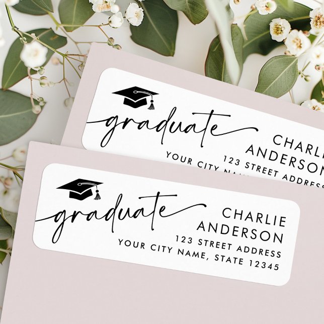 Graduate Graduate Cap Weiße Rücksendeadresse (Graduate graduation cap white return address label)