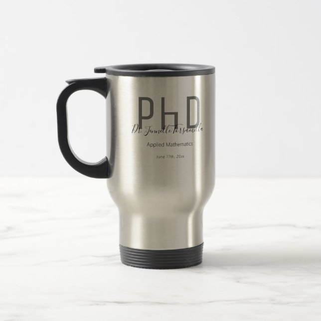 Graduate Gray Black Name PhD Travel Mug Reisebecher (Links)