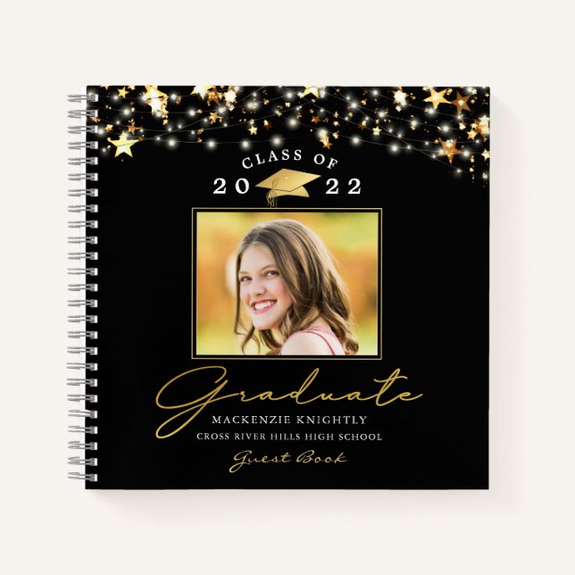 Graduate Guest Book 2022 Foto Black Gold Notizbuch (Vorderseite)