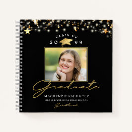 Graduate Guestbook Foto Gold Stars Benutzerdefinie Notizbuch