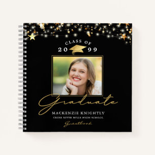 Graduate Guestbook Foto Gold Stars Benutzerdefinie Notizbuch